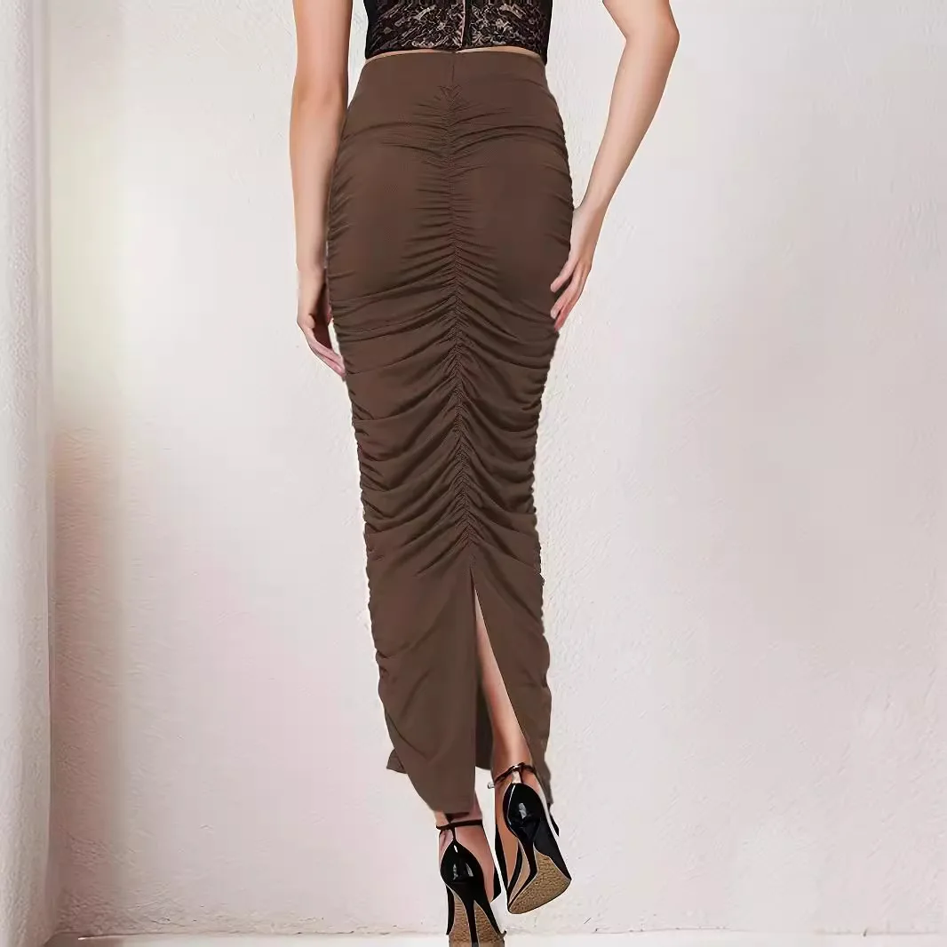 

Spring and summer fashion new high waist pleated skirt sexy tight back split mid-length skirt