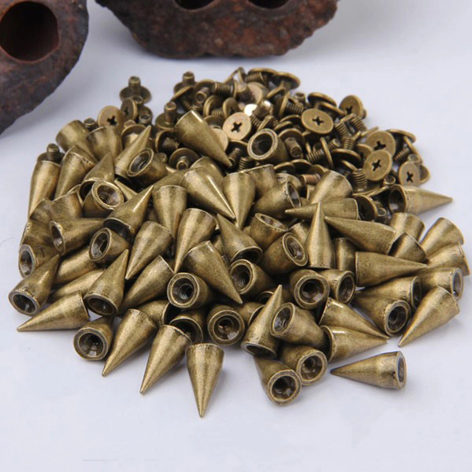 100sets 14mm Bronze Cone Spots Metal Studs Leathercraft Rivets Bullet Spikes Punk Spike  For Clothes Bags Belt Pet Collars