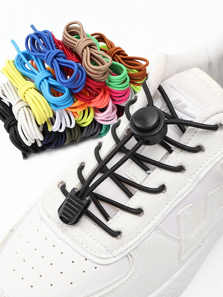 Lacets de chaussures sans cravate adaptés à toutes les chaussures, lacets élastiques ronds à verrouillage à ressort, usage rapide en 1 seconde, lacets paresseux pour Sports de randonnée