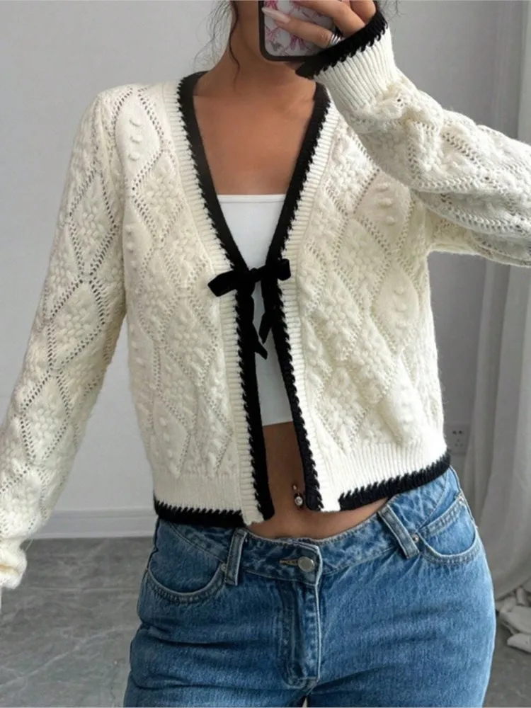 

Winter Clothes Woman Pulls Femmes Solid Color Comfortable Leace-up Cardigan All-match Loose Simple Style Sweater Commuting Warm