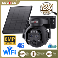 SECTEC Outdoor Surveillance Camera 4G 8MP WIFI  Solar Powered Security Camera with 12X Zoom Night Vision PIR Human Detection