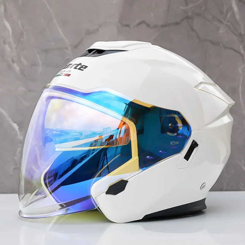 

Полушлем с двойной линзой Mxnrte, ярко-белый мотоциклетный шлем, внедорожный защитный шлем, одобренный DOT, Casco Casque для мужчин и женщин