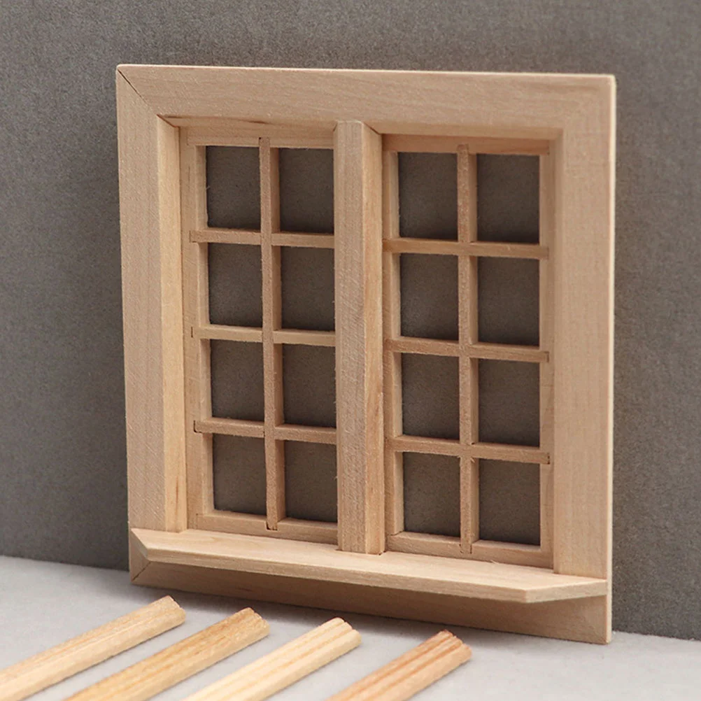 Mini House Adornment Simulation Doors and Windows Children's Toys Miniature Model Wooden Khaki Plaything for Kids