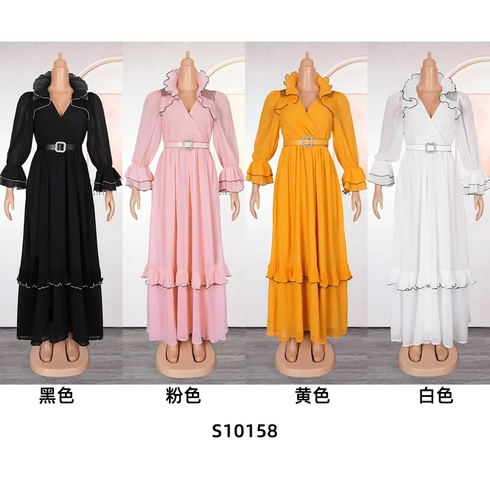 فساتين زفاف أفريقية للحفلات المسائية للنساء 2025 صيفي برقبة على شكل حرف v بوليستر 3/4 كم فستان طويل ماكسي ملابس أفريقيا