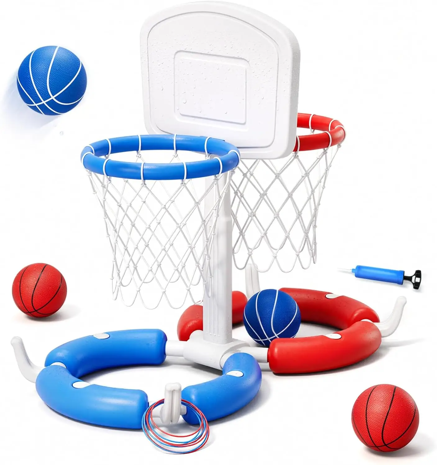 

2-in-1 Floating Pool Basketball Hoop & Ring Toss, Dual Player Summer Water Toys for Kids & Adults, Outdoor Pool Party Game