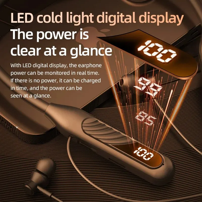 Sem fio bluetooth 5.3 fones de ouvido esportes ao ar livre com display led controle toque música para iphone xiaomi