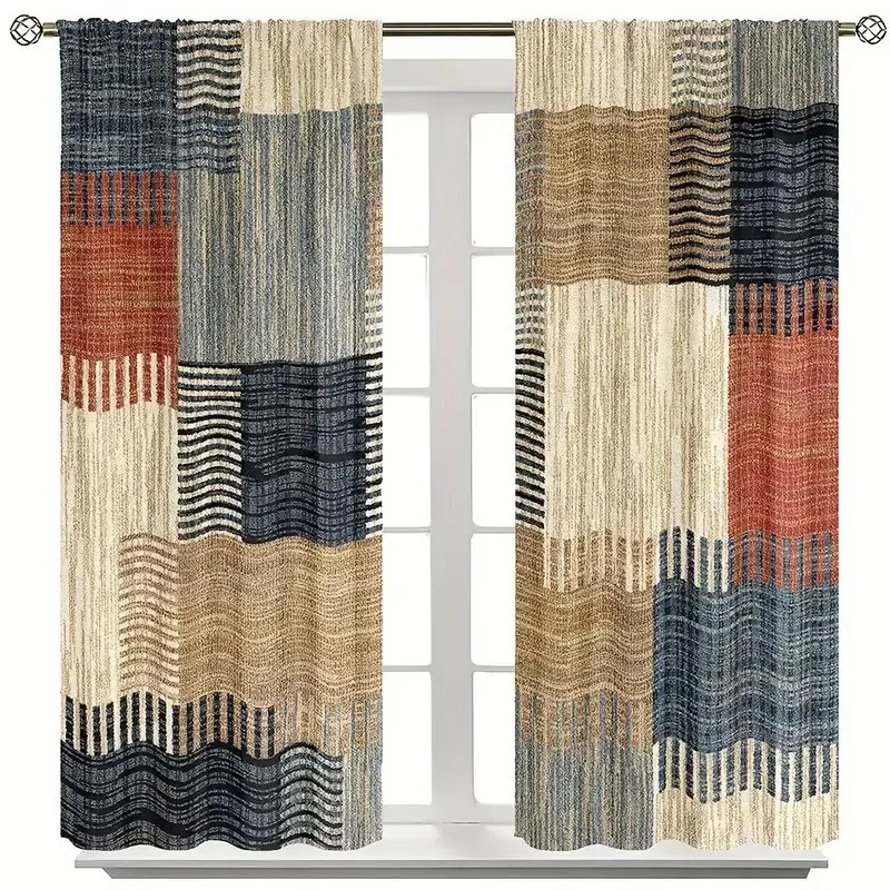 Cortinas estampadas xadrez patchwork, decorações de Natal, quarto e sala de estar, decoração de casa, decoração de quarto