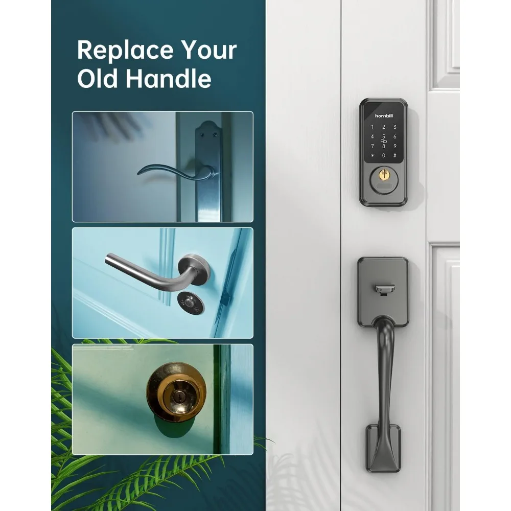 Alexa Front Handle Set, Keyless Entry Door Lock with Handle, Hornbill Smart Front Door Set, Electronic Keypad Deadbolt, Digital