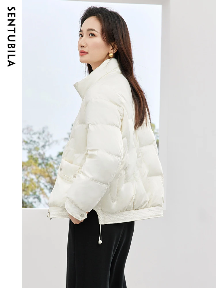 SENTUBILA Winter Puffer Jacket Women 2024 New Fashion Short Down Coat Female Duck Down Stand Collar Loose Warm Jacket W34Y50682