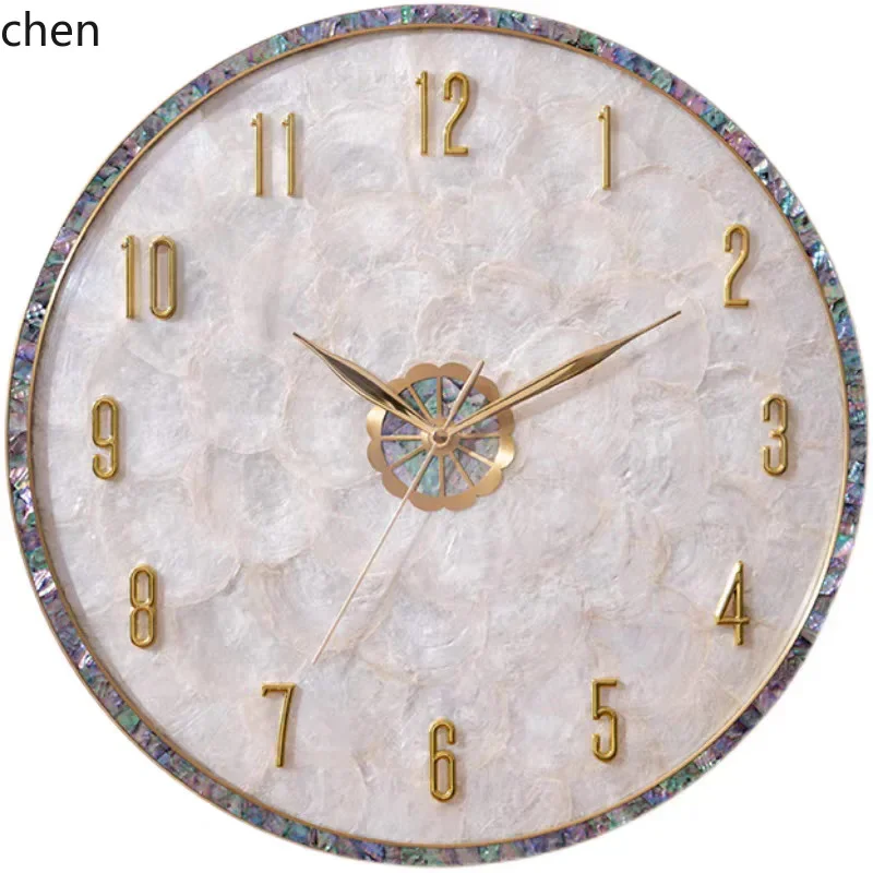 TQH-i7.7  modern light luxury brass wall clock - living room seashell creative wall clock - high-end silent wall clock for
