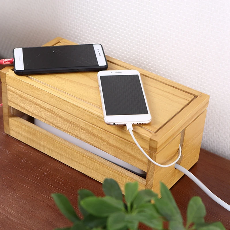 Cord Management Box Wooden - Cable Organizer Hide Power Strips,Electrical Plugs - Desk Wires Station Protector For Tv