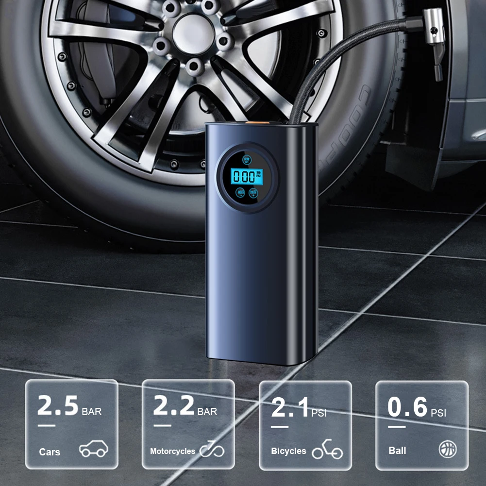 120W Portable Air Compressor Car Tyre Inflator Wireless Car Tire Inflatable Pump for Motorcycle Car Bike Electric Tire Pump