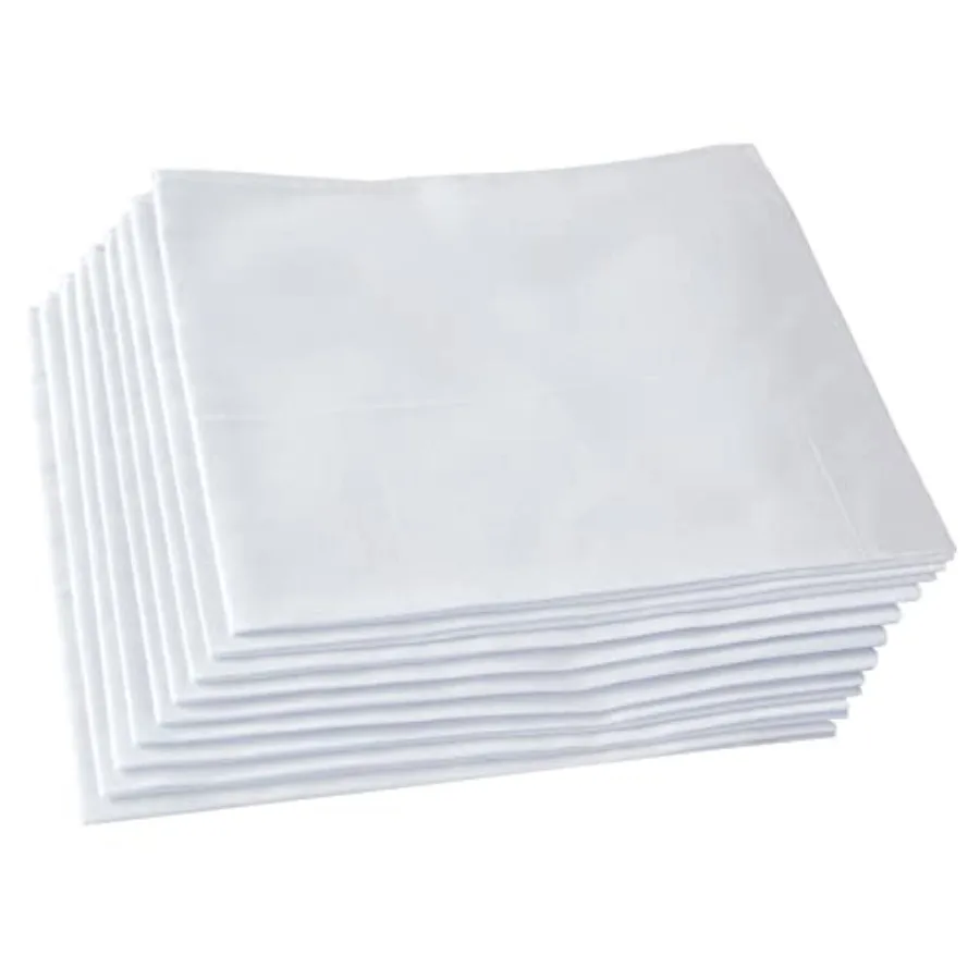 100 Soft Cotton Men's Handkerchiefs White Hankie Pack of 12 Pieces for Formal Wear Business Meetings and Daily Use with Premium