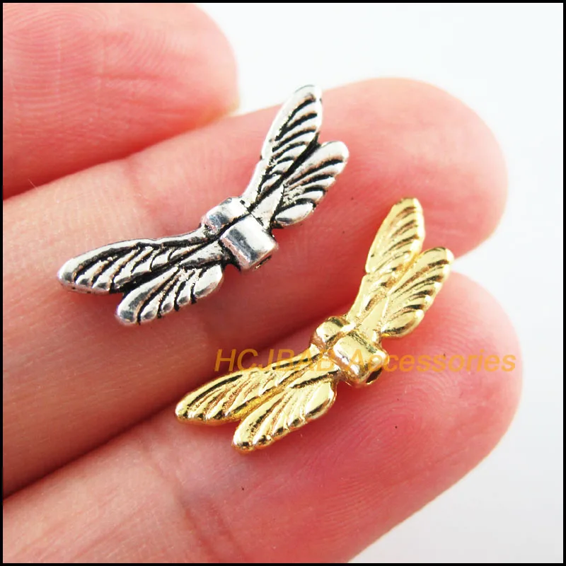 Fashion 30Pcs Retro Tibetan Silver Tone Gold Color Dragonfly Wings Spacer Beads Charms 7x20mm