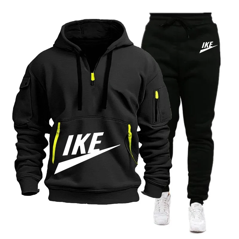 

Новинка 2026: Мужской повседневный спортивный костюм (толстовка с капюшоном на молнии и брюки) с множеством карманов для бега и фитнеса