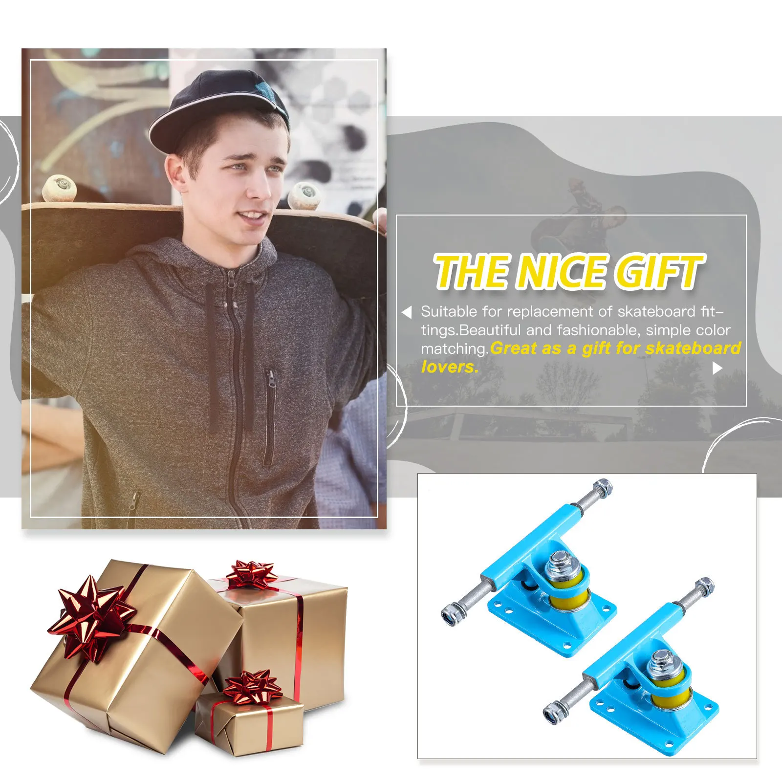 

1Pair Skateboard Wheels Bracket Lightweight Durable Metal Board Bracket Impact Resistant Skateboard Truck Replacement