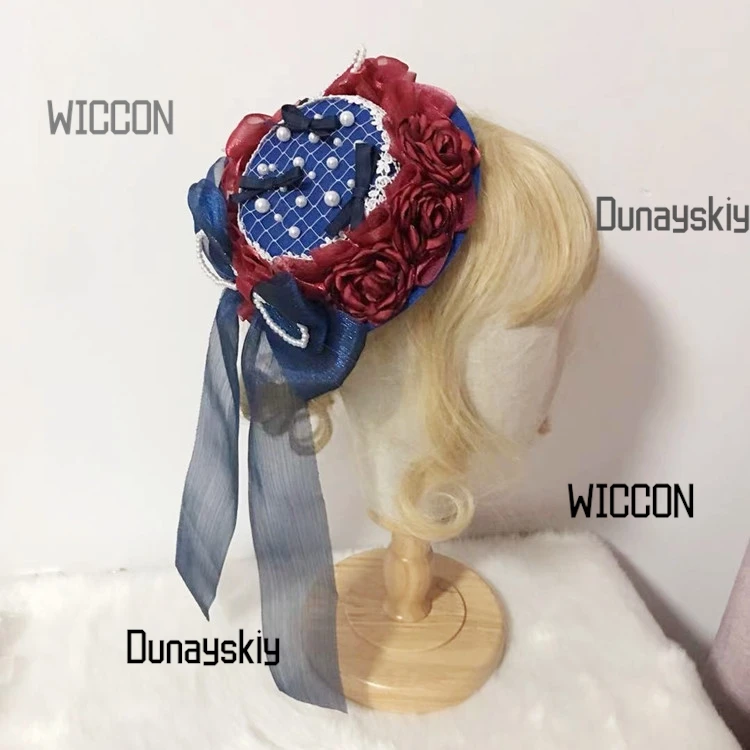 سنو وايت لوليتا بونيه الحلو شبكة قبعة مسطحة مع انفصال القوس كم الأصفاد خرافة الأميرة خوذة تأثيري/هالوين