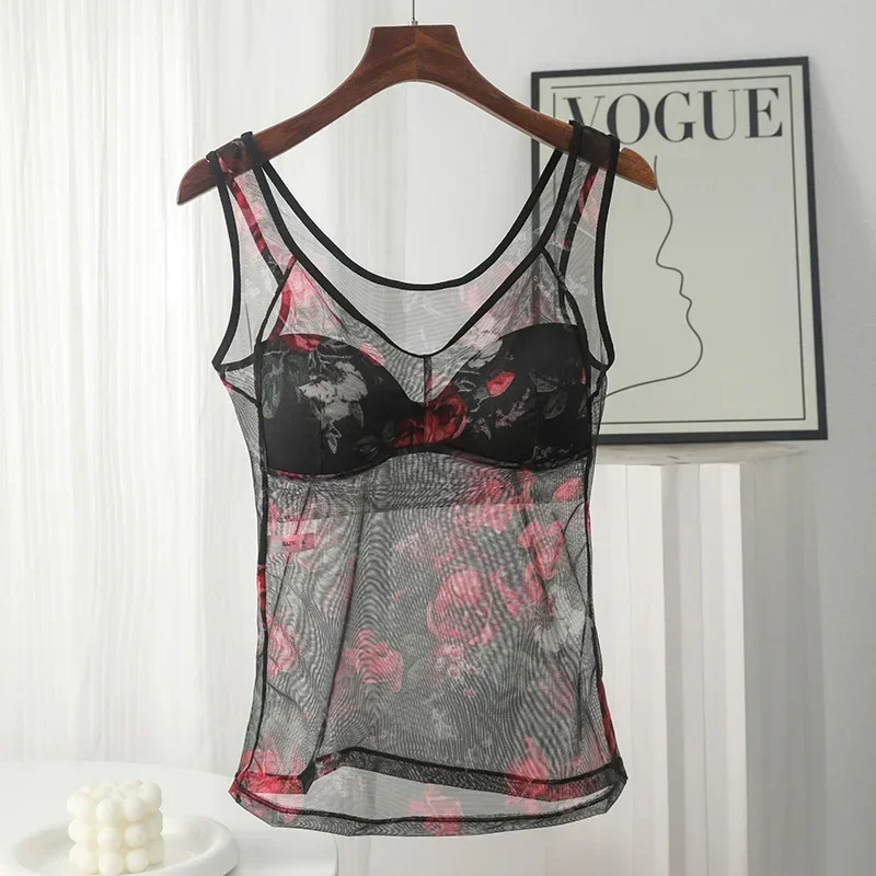 

Sexy Lace Mesh Printed Underwear Set, Wire-Free Corset Long Undershirt & Gathered Bra for Women