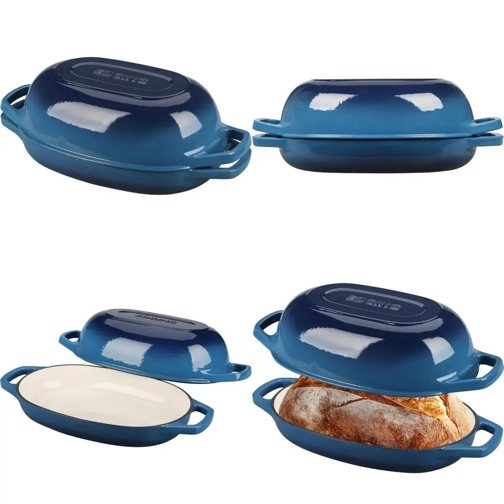 

Овальная эмалированная чугунная голландская духовка, 5 литров, идеально подходит для выпечки хлеба на закваске, голубого озера, безопасная для хлеба с крышкой