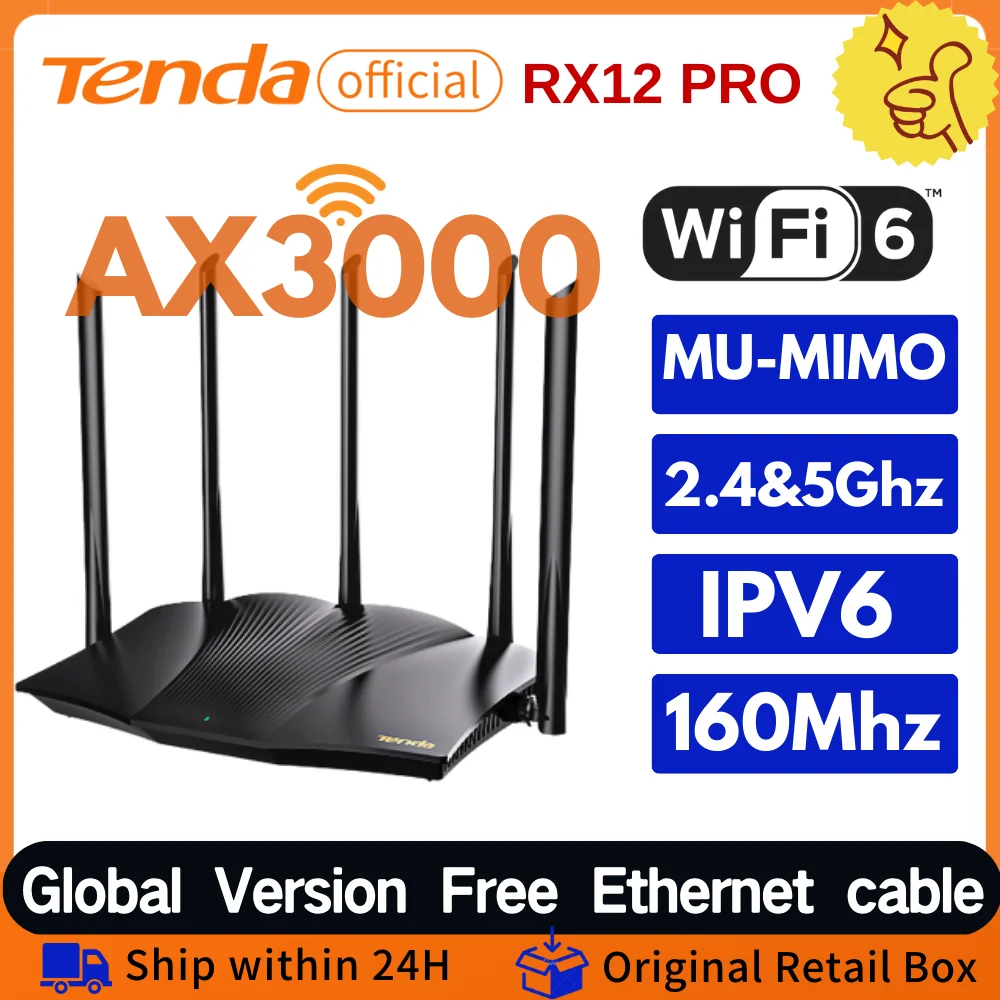 AX3000 와이파이 6 메쉬 기가비트 라우터, Tenda 2.4G 5GHz 듀얼 밴드 RX12 PRO 와이파이 6 무선 신호 증폭기, 와이파이 리피터 네트워크 