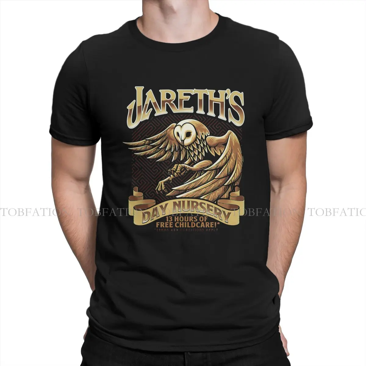 Jareth Day Nursery Hipster TShirts Labyrinth Film Men Style Pure Cotton Streetwear T Shirt O Neck Oversized