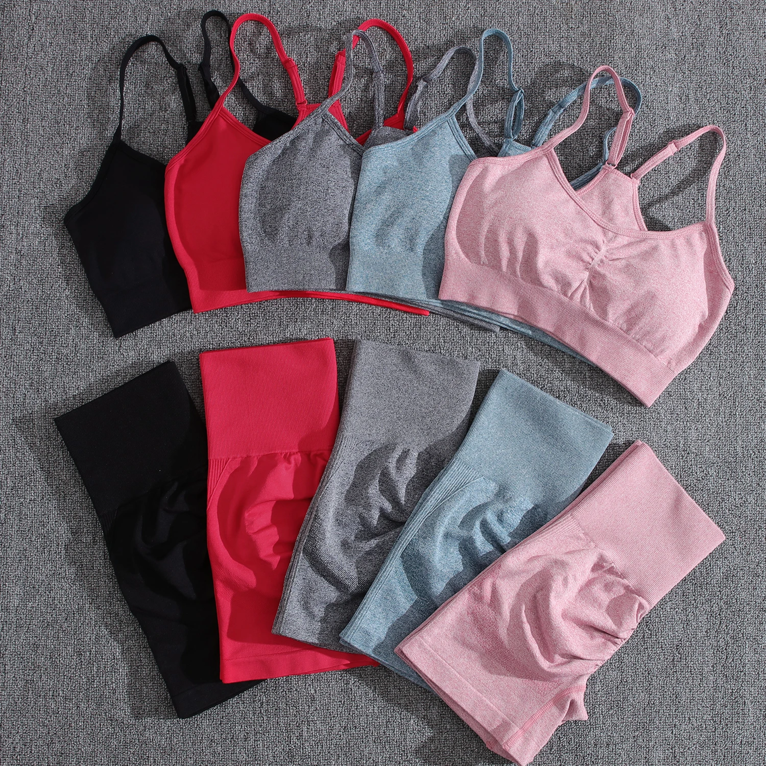 NORMOV Seamless Sports Set Women\'s 2PCS Yoga Suit Fitness Bra with Cycling Shorts Gym Elastic Workout Outfit Activewear Female