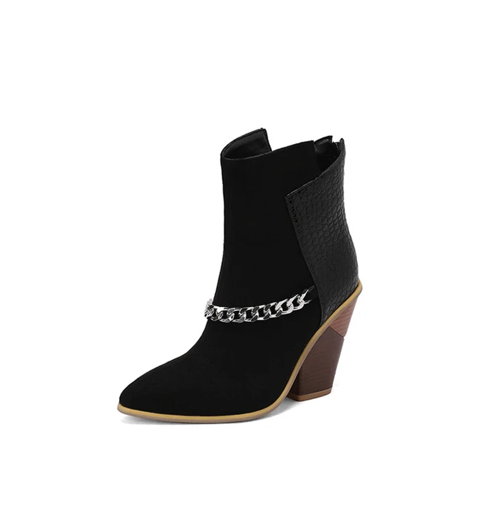 

Ботильоны Botas De Mujer, женские дизайнерские уличные пикантные модные туфли на танкетке с цепочкой, туфли на платформе с острым носком и молнией сзади 4003