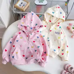 Girls Jackets 2024 Autumn Winter Coats for Kids Love Children Outerwear Zipper Toddler Hoodies School Outfits Baby Clothing