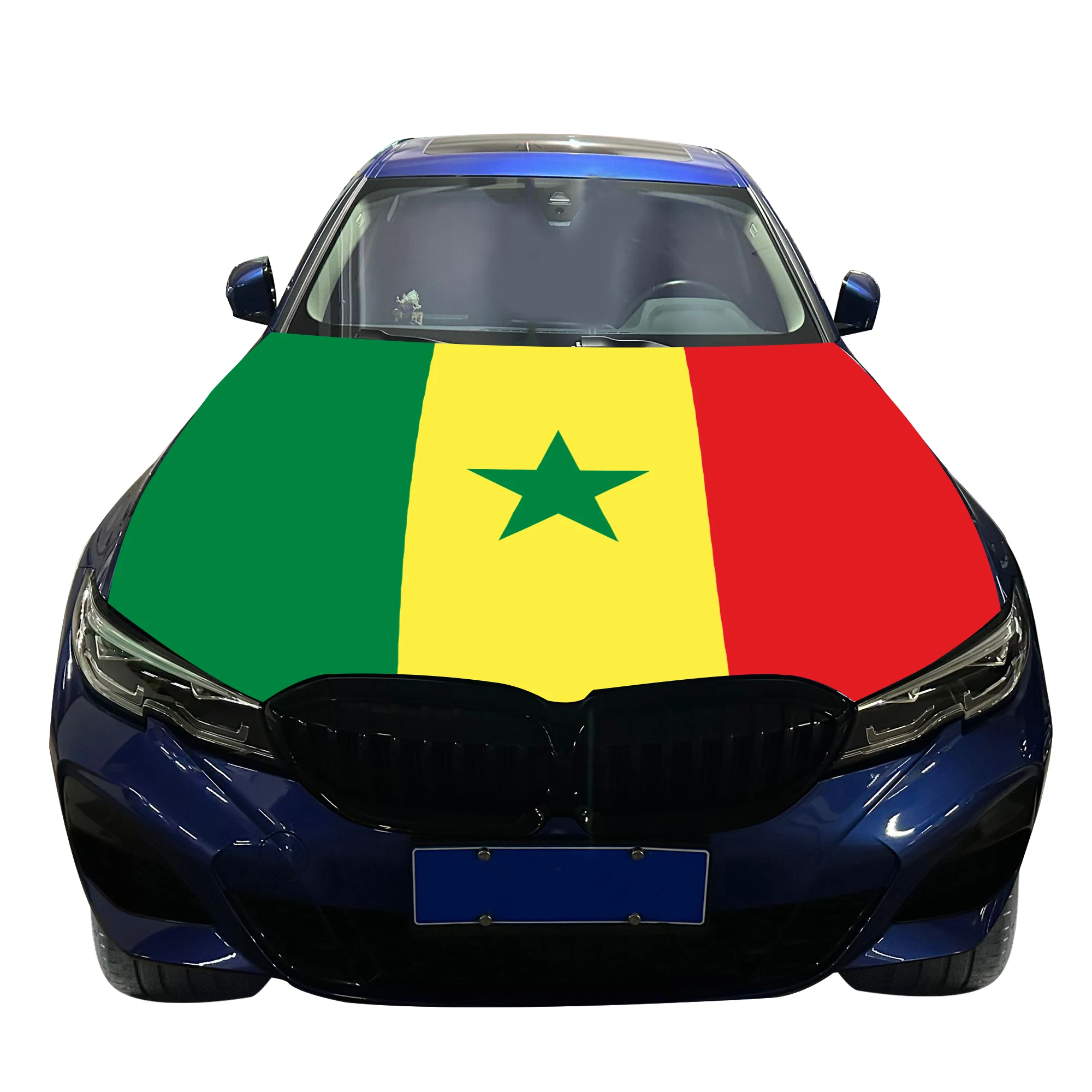 

Senegal Car Hood Cover Flag Universal Size Elastic Polyester 120x150cm for Car Decor