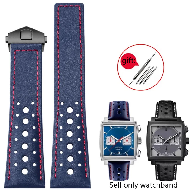 Watch Band For TAG Heuer genuine leather watch strap with Carrera/Monaco series CBL2115 Gulf Oil joint men's wristband 22mm