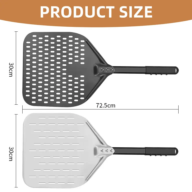 12-Inch Perforated Pizza Peel Hard Anodized Aluminum Pizza Spatula Paddle with Silicone Handle Professional Pizza Turning Peel