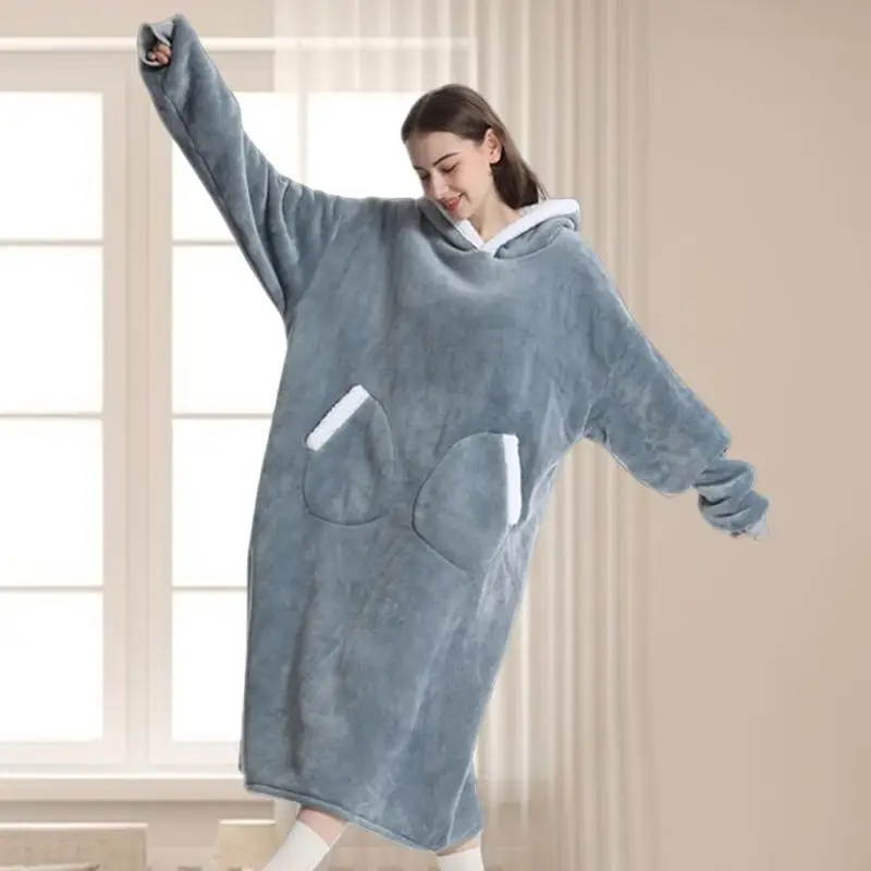 Home Wearable Adult Blanket Oversized  Long with Sleeves Winter Hoodies Women Men Warm Thick  Blanket Christmas New Year Gifts