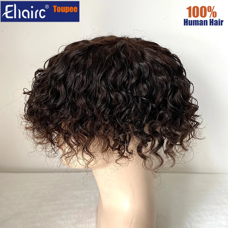 Brown Color Curly Toupee For Men Mono Hair System Unit for Men Durable Male Hair Prosthesis 100% Human Hair Men\'s Wig