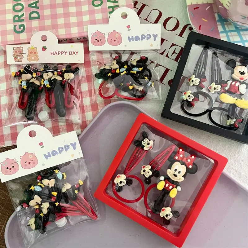 

5pcs Disney Kawaii Anime New Girl Cartoon Mickey Mouse Hair Clip Hair Ring Combination Cute Versatile Sweet Hair Accessories