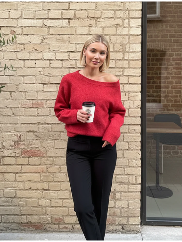 

Women Solid Color Full Sleeved Round Neck Sweater Chic Loose Short Knitted Coat Autumn Lady Commute Street Casual Outwear New