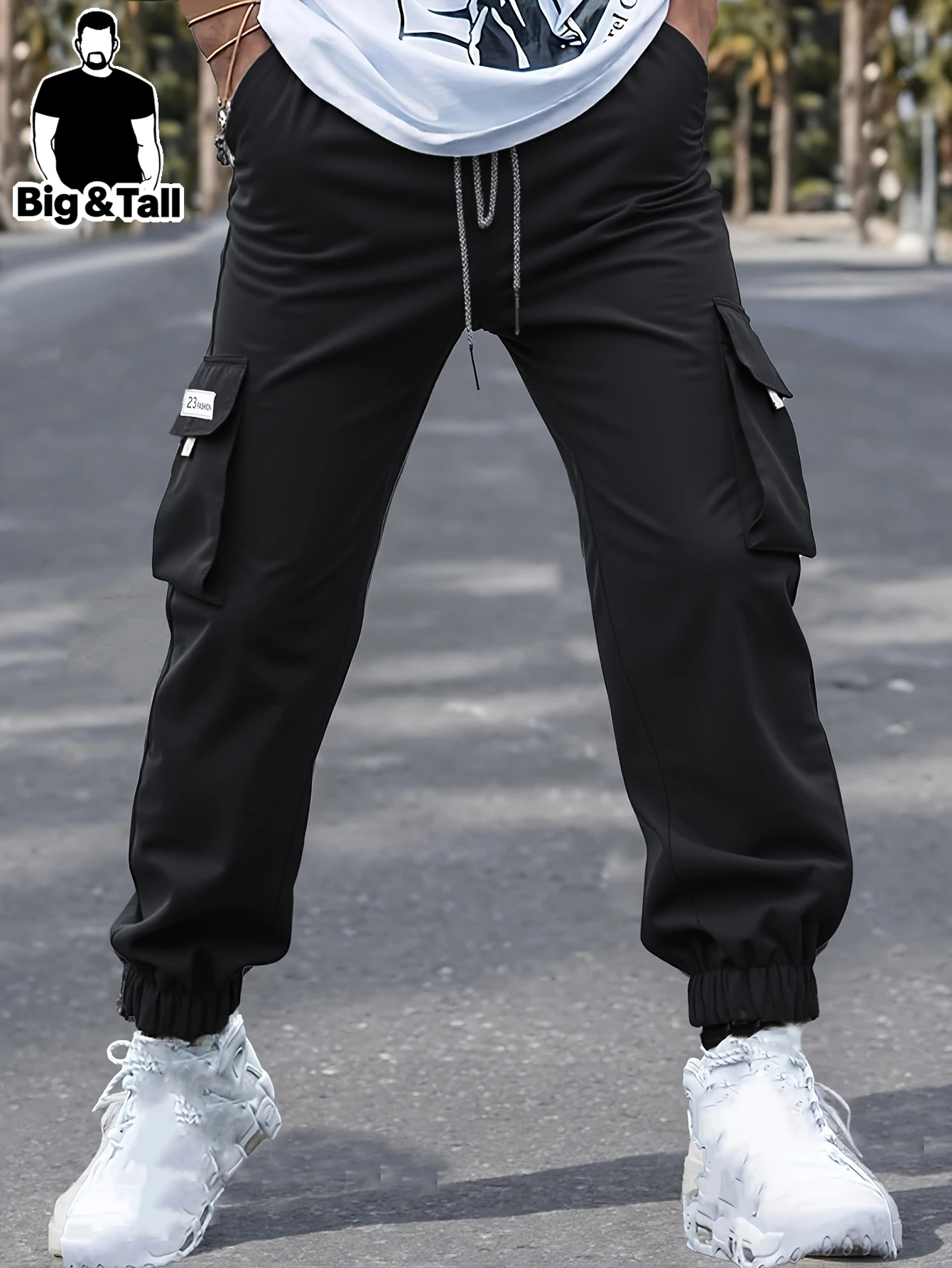 Pantalones de trabajo de talla grande para hombre, ajustados, de color liso, con múltiples bolsillos, para vacaciones en la playa, viajes, fitness y actividades al aire libre