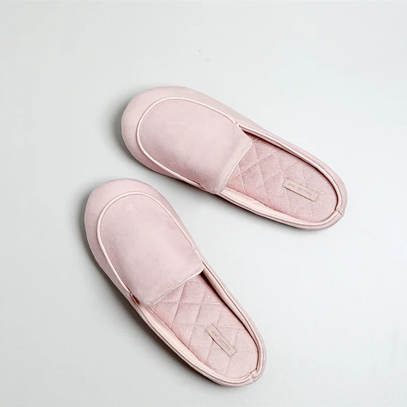 Ladies Autumn and Winter Nude Powder Simple Flat With Soft Bottom Mute Office Leisure Mop Waterproof Indoor Home Slippers