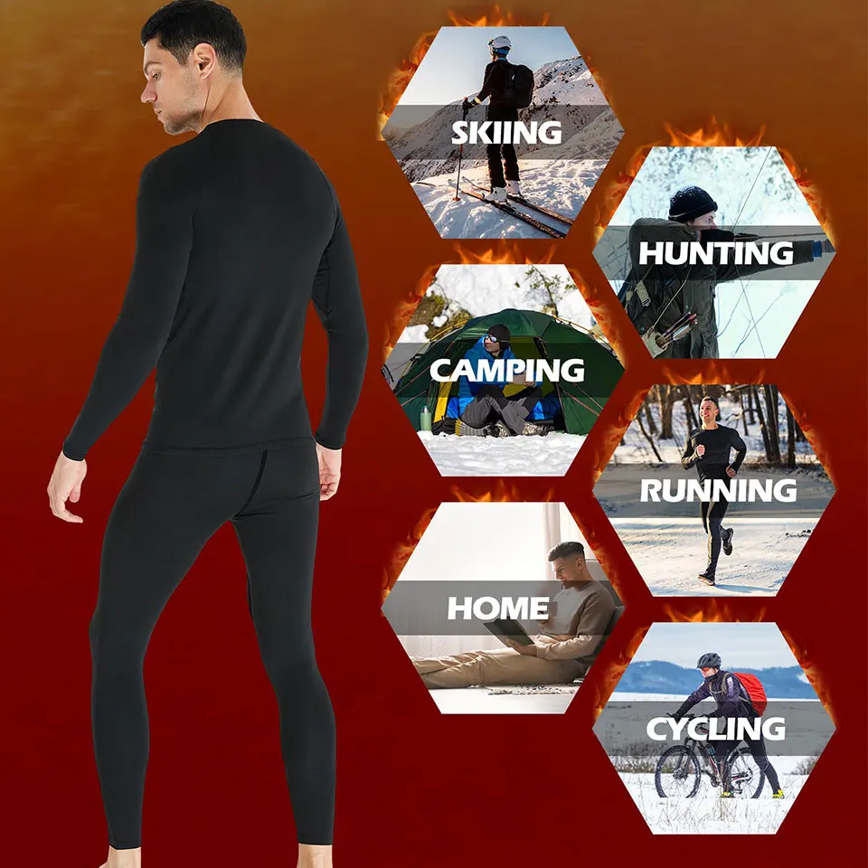 Mens Thermal Underwear Set Compression Fleece Lined Long Johns Base Layer Shirts Pant for Cold Winter Weather with Hunting Gear