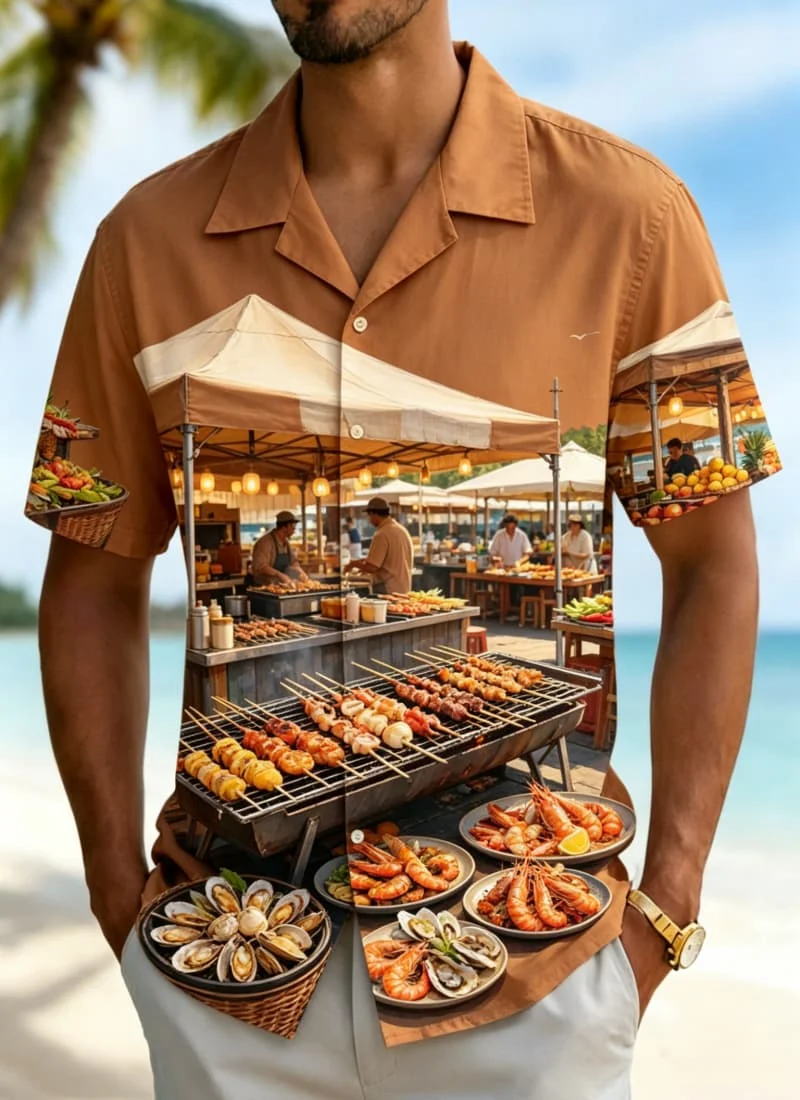 Men's tropical print shirt, featuring a vintage summer style, is suitable for fashionable dressing, daily wear, casual travel