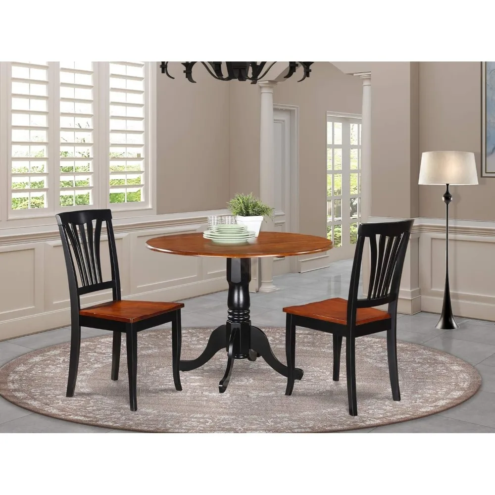 

DLAV3-BCH-W 3 Piece Dining Room Furniture Set Contains a Round Kitchen Table with Dropleaf and 2 Dining Chairs, 42x42 Inch