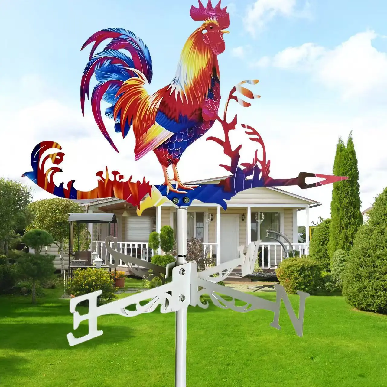 

For color rooster weathervane rotating wrought iron rooster outdoor courtyard garden decoration metal crafts