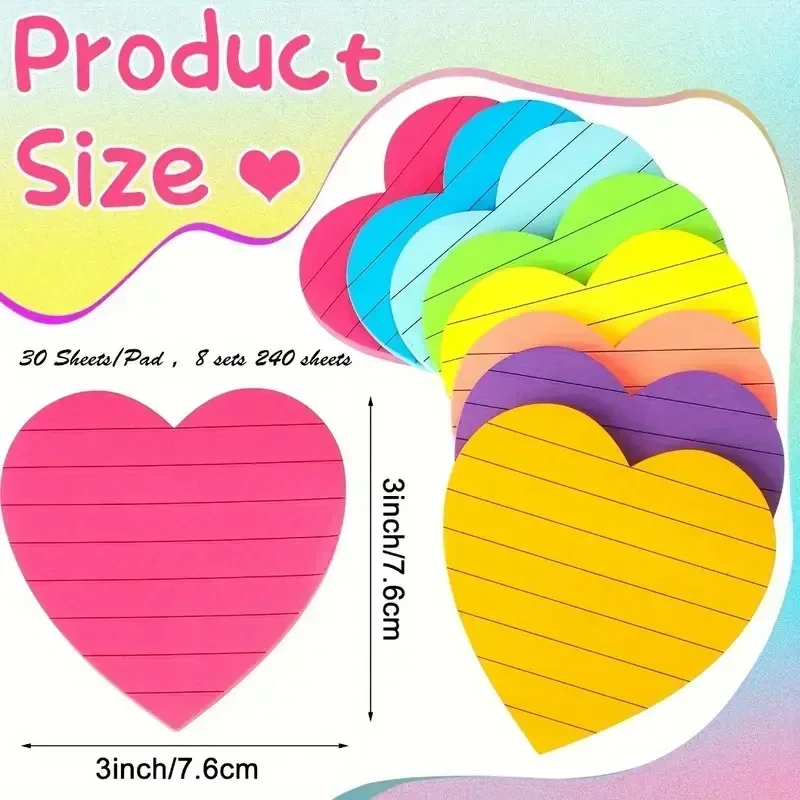 8 Colors Sticky Notes Notepad Office Bookmark Cute Heart Shaped Lines Sticky Notes Posted It Stickers Notebook Memo Pad Supplies