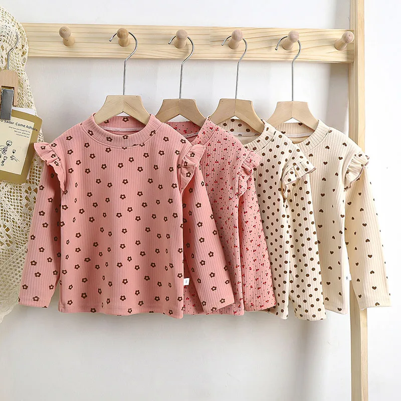 MILANCEL Kids Long Sleeved Undershirt Girls Cute Floral Dots T-shirt 2-10T Children Boys Sweet Tops Bottoming Shirt