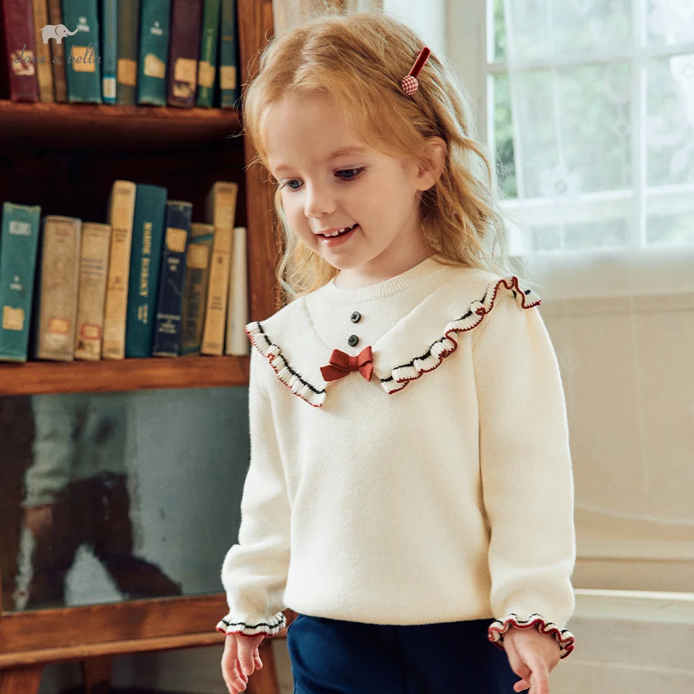 Dave Bella Sweater Pullover Autumn Tops Girls Children Clothing Spring Sweet Pure Cotton Kids Sweater Fashion Elegant DB3262684