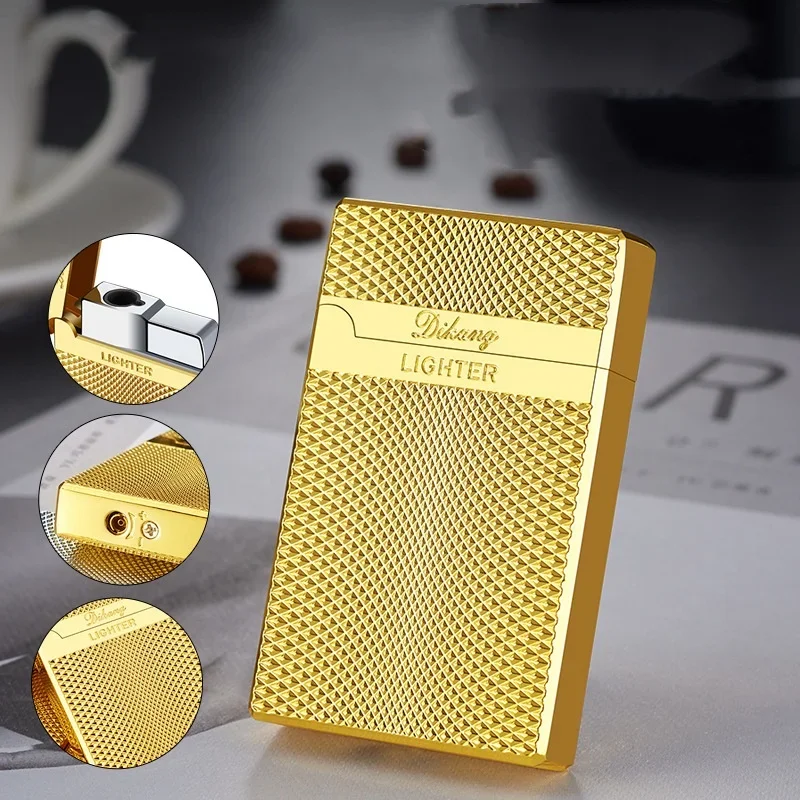 Hot Selling Gold Metal Direct Spray Windproof Inflatable Butane Gas Cigar Lighter Men's High-end Gift Cigarette Accessories