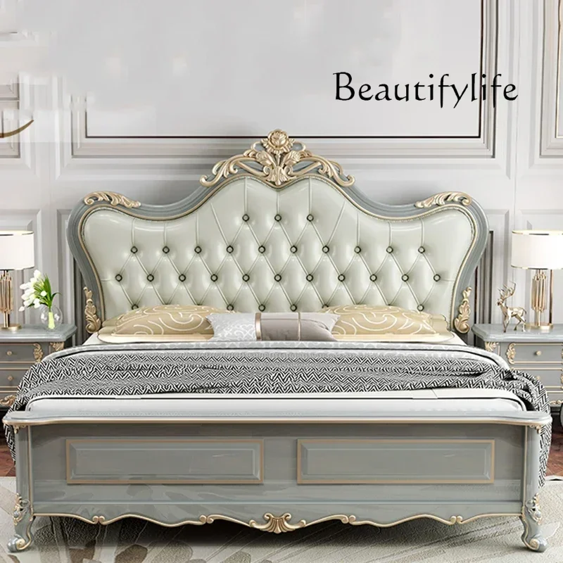 

X Vintage Modern Bed Multifonction Nordic Unique Queen French Bed Lounge Woode Headboard Camas Matrimonial Bedroom Furniture