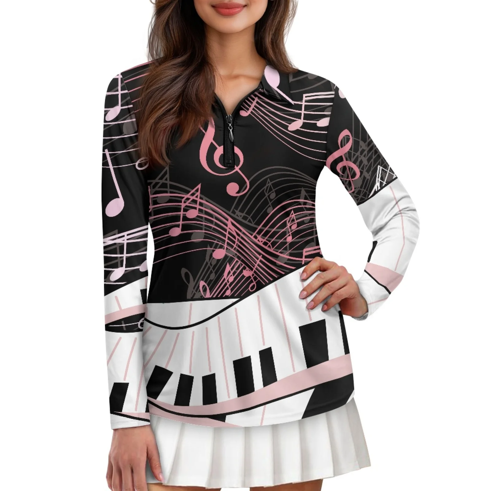 PENSTROLL Music Notes Womens Athletic Fit Golf Shirts Moisture Wicking Polos Shirts for Women for Cycling
