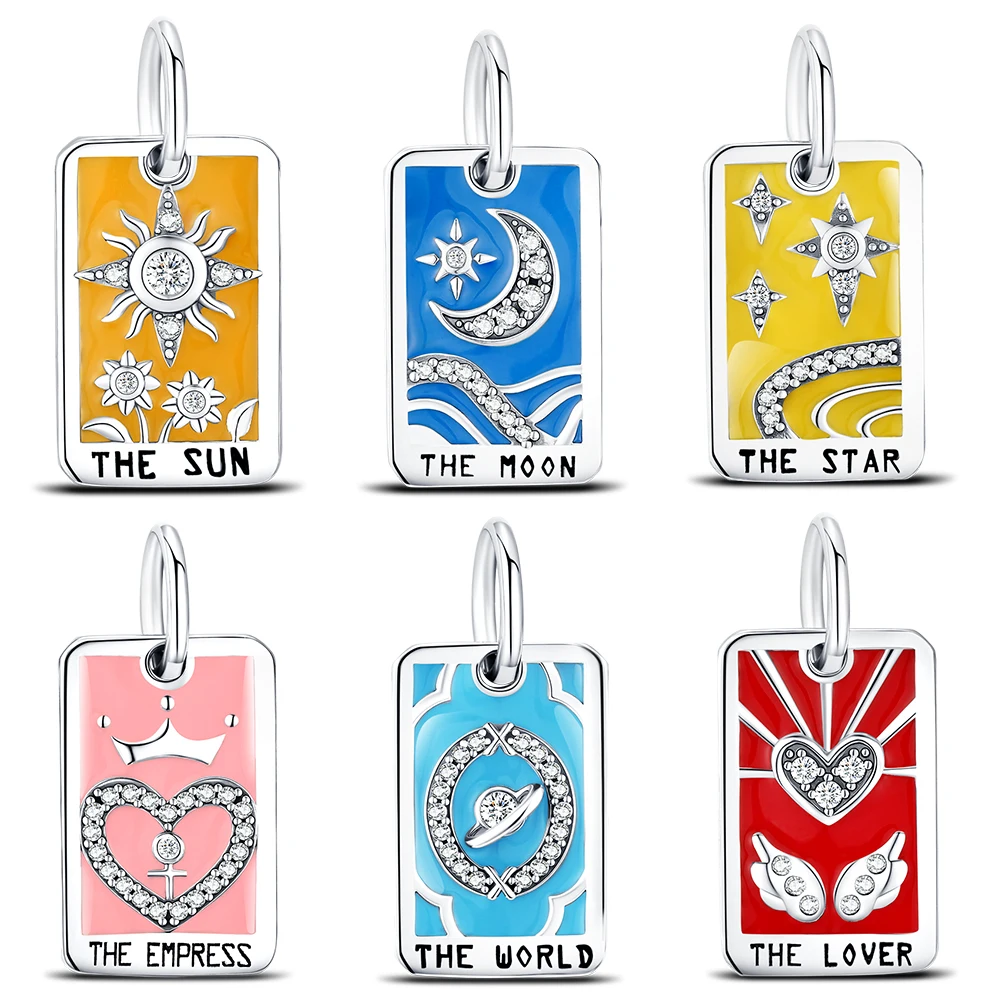 925 Sterling Silver Tarot Card Charms Mystical Pendant Fits Original Bracelets DIY Jewelry Spiritual Divination Gift For Women