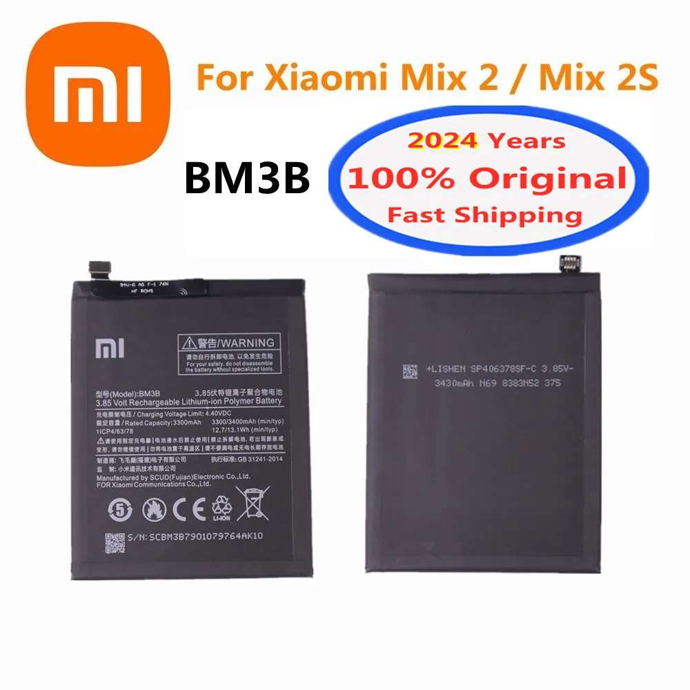 

2024 Years BM3B Original Phone Battery For Xiaomi Mi Mix2 Mix 2 / Mix 2S Mix2 Mix2S 3300mAh Replacement Batteries Bateria