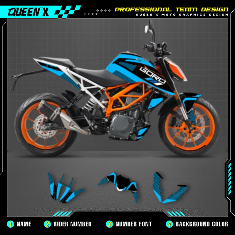 

Queen X MOTOR Graphics Decals Stickers Kits For DUKE 125 390 2017 2018 2019 2020 Motorcycle Accessories Custom Numer Name 008